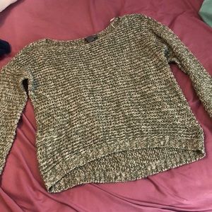 Green and White Open Knit Sweater